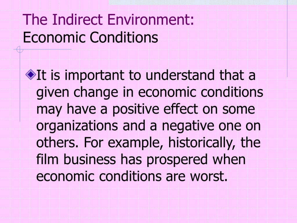 The Indirect Environment: Economic Conditions It is important to understand that a given change